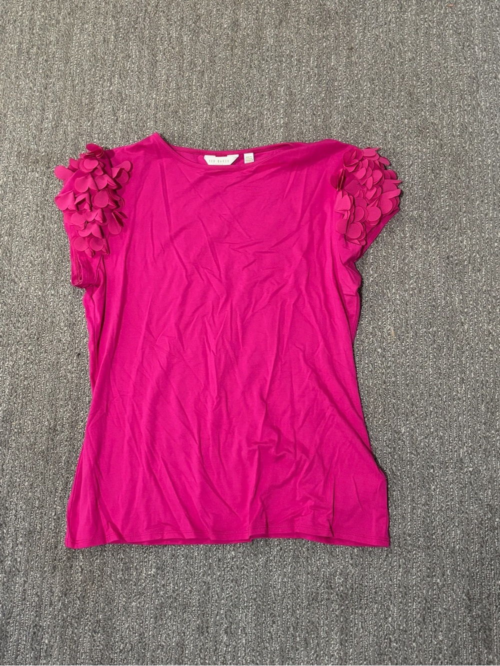 Ted Baker Bright Fuchsia Silk Floral Applique Sleeve Tee